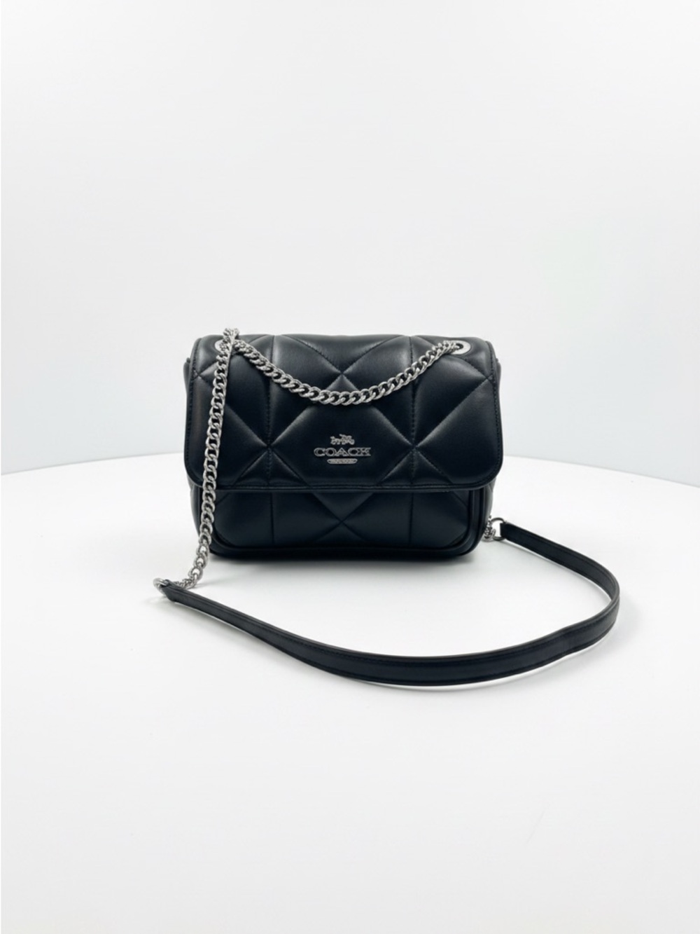 Coach Black Quilted Leather Crossbody with Silver Chain